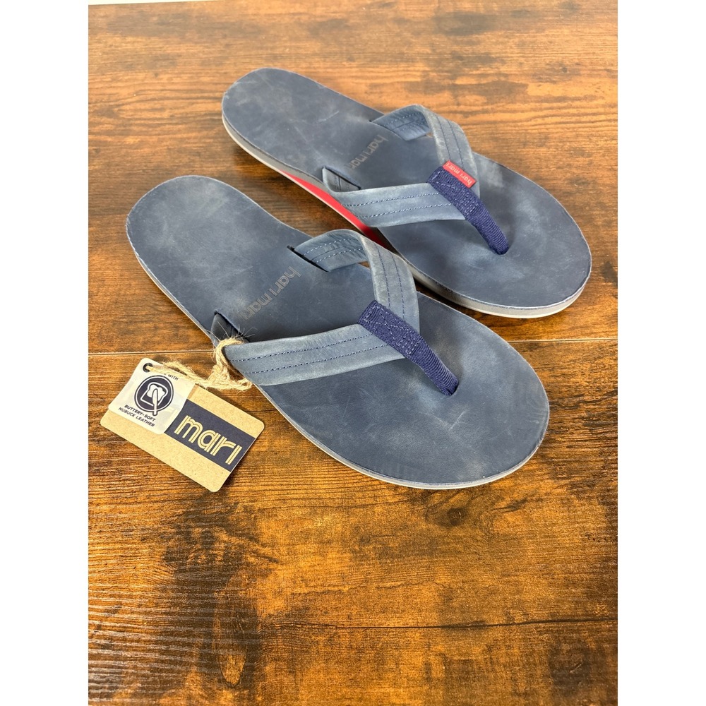 Hari Mari Fields Mens 11 Navy Gray Nubuck Leather Comfort Flip Flop Sandals NEW